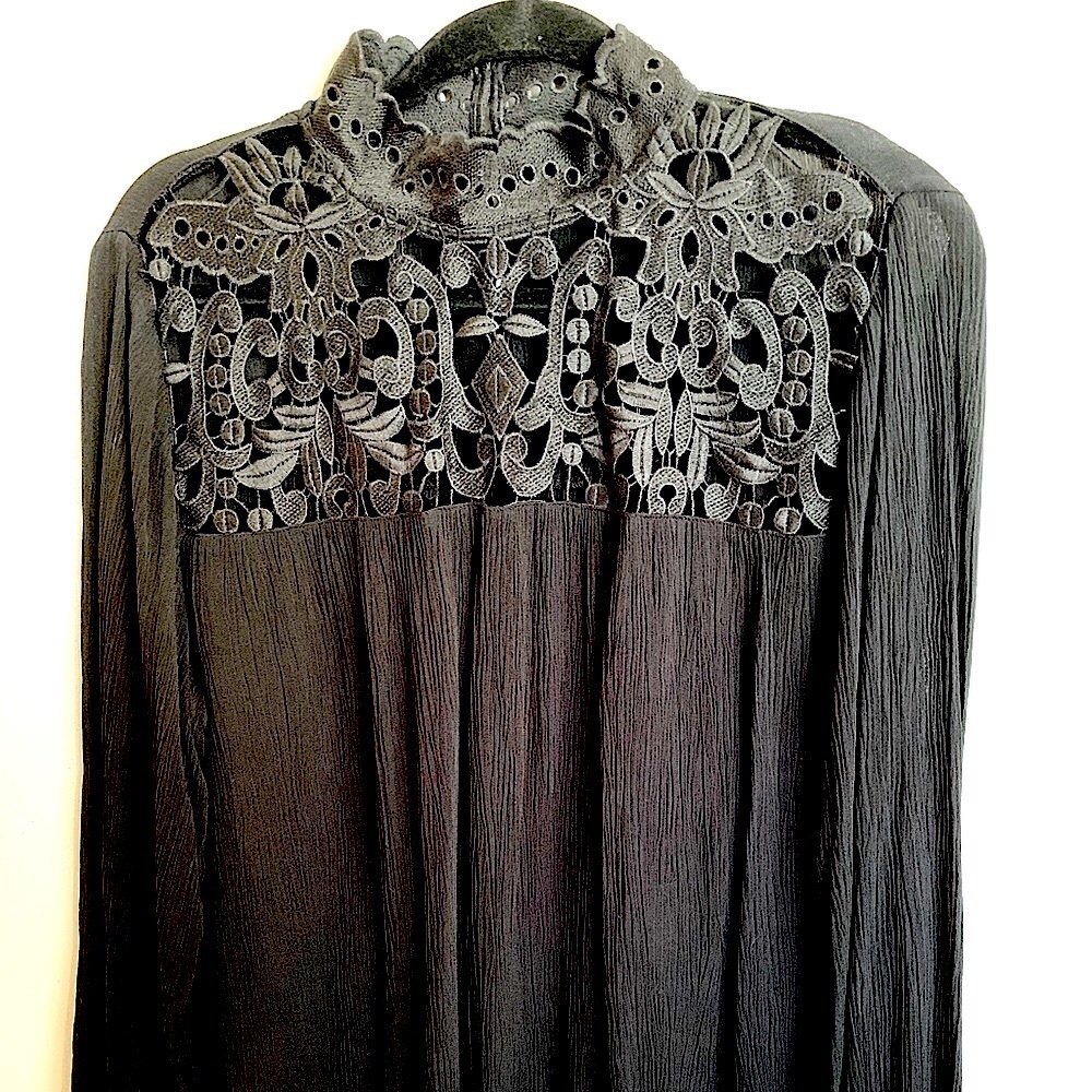 Lace cut outs crepe gorgeous black blouse
